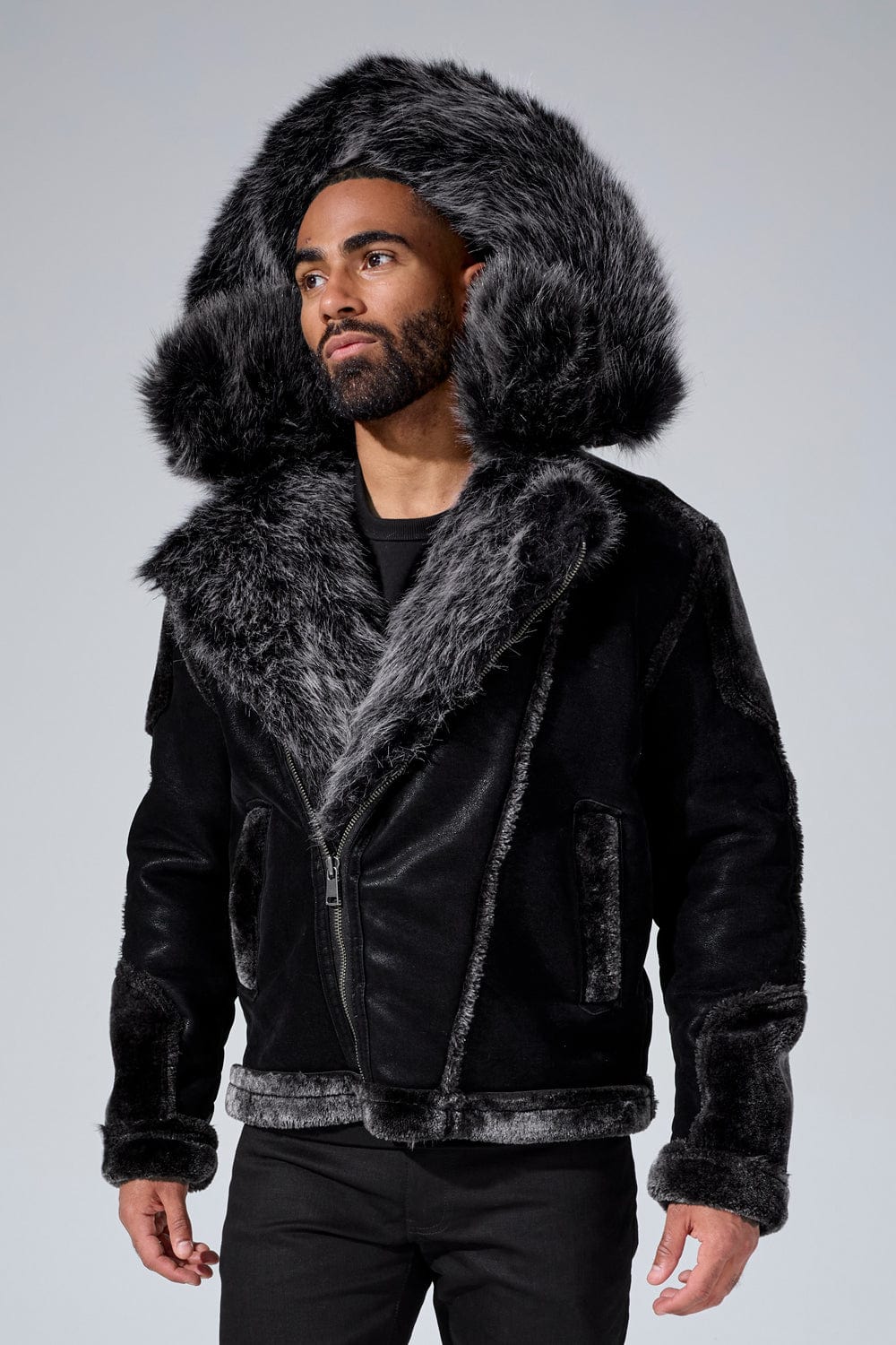 El Jefe Shearling Moto Jacket (Black)