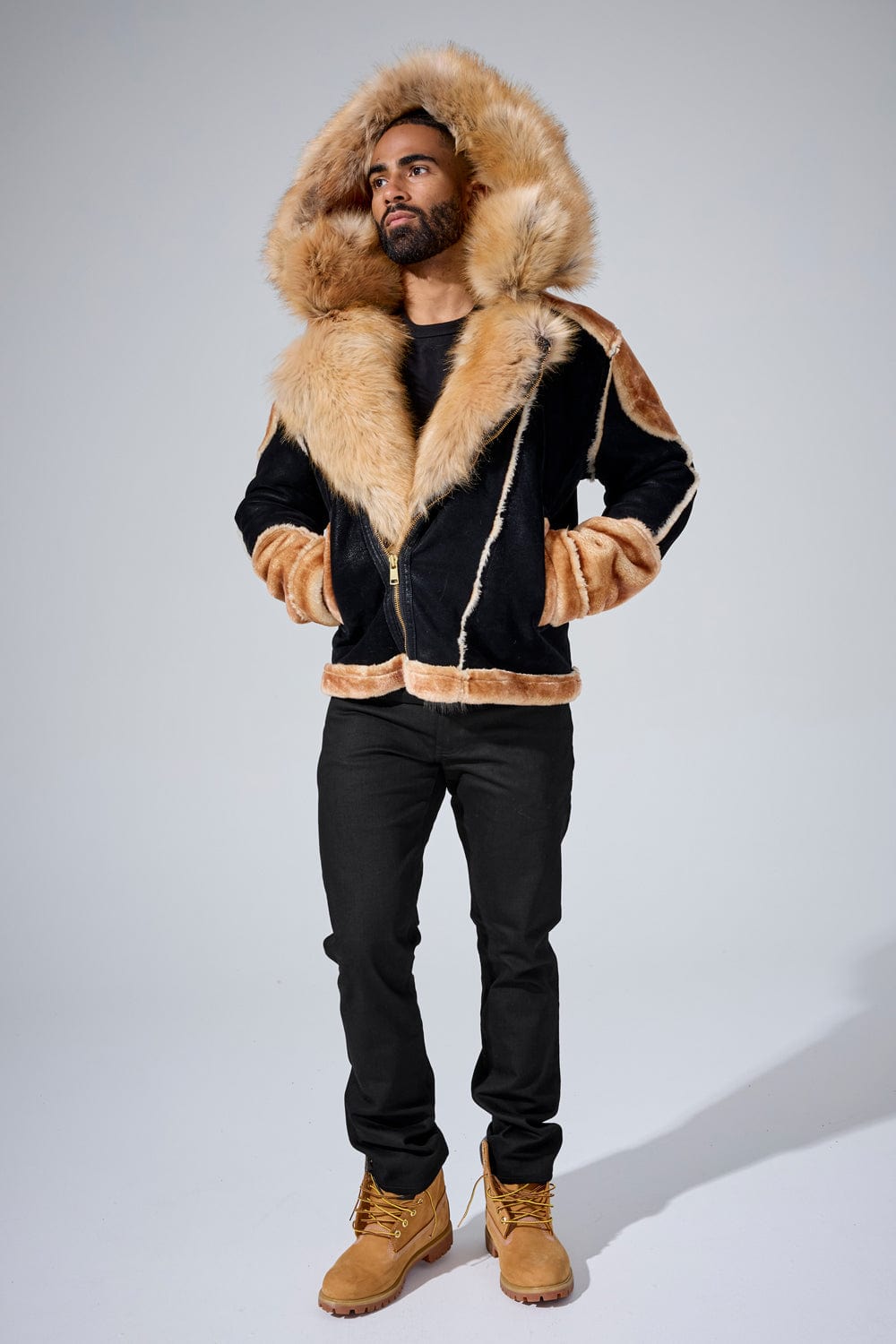 El Jefe Shearling Moto Jacket (Black Coffee)