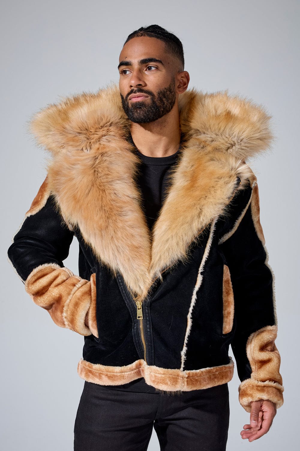 El Jefe Shearling Moto Jacket (Black Coffee)