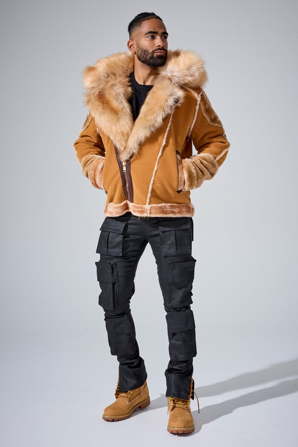 El Jefe Shearling Moto Jacket (Cognac)