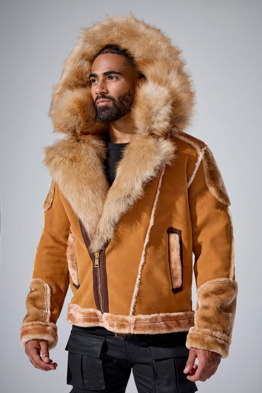 El Jefe Shearling Moto Jacket (Cognac)